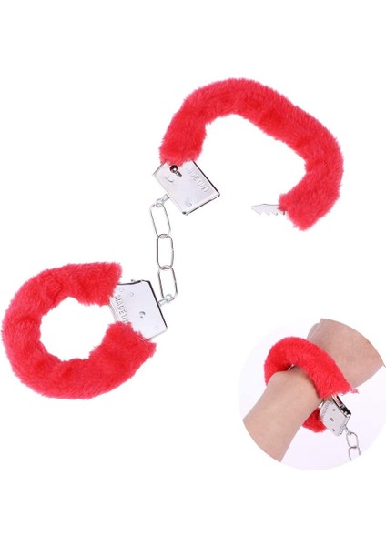 Parti Aksesuar Kırmızı Renk Peluş Tüylü Anahtarlı Metal Kelepçe fiyatları