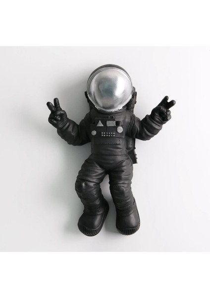 Astronot Siyah Gümüş Duvar Dekoratif Heykeli