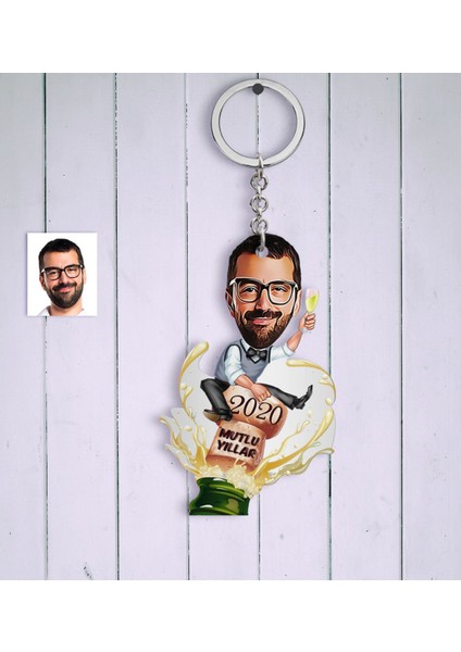 Kişiye Özel Bay Yeni Yıl Karikatür Anahtarlık