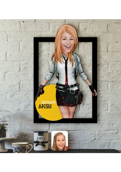 Kişiye Özel Kadın Pubg Karikatürlü 3D Ahşap Tablo-2