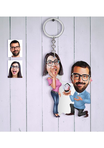 Kişiye Özel Evlilik Teklifi Karikatür Anahtarlık