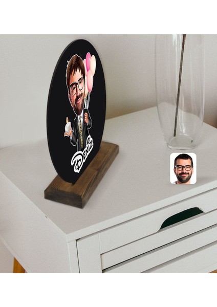 Kişiye Özel Erkek Doğum Günü Karikatürlü Yuvarlak Ahşap Biblo-3 modelleri