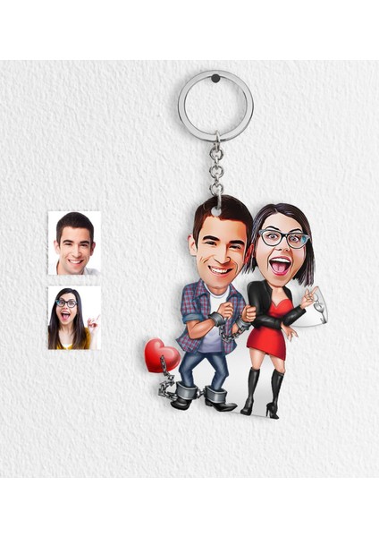 Kişiye Özel Sevgililer Karikatür Anahtarlık - 1