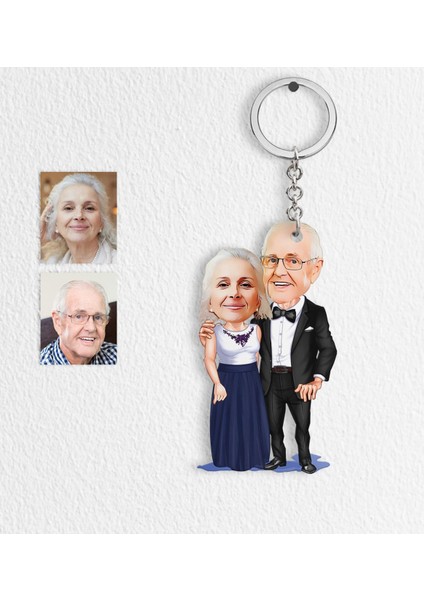 Kişiye Özel Dede ve Büyükanne Karikatür Anahtarlık