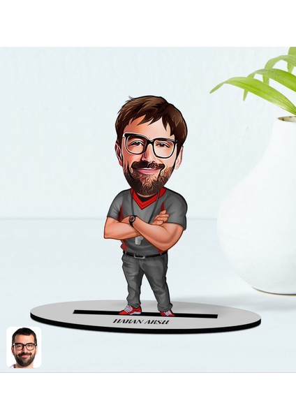 Gift Kişiye Özel Erkek Antrenör Karikatürlü Ahşap Biblo Model 2
