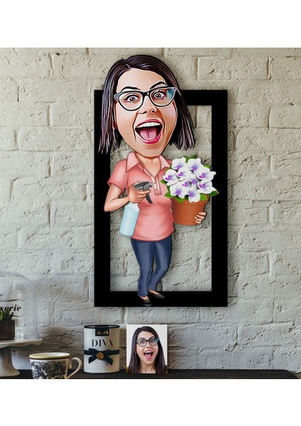Kişiye Özel Ev Hanımı Karikatürlü 3D Ahşap Tablo-2