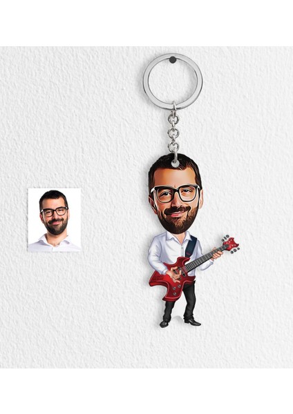 Kişiye Özel Bay Gitarist Karikatür Anahtarlık - 2