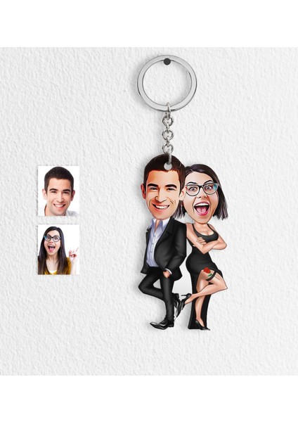 Kişiye Özel Sevgililer Mr. & Mrs. Smith Karikatür Anahtarlık - 1