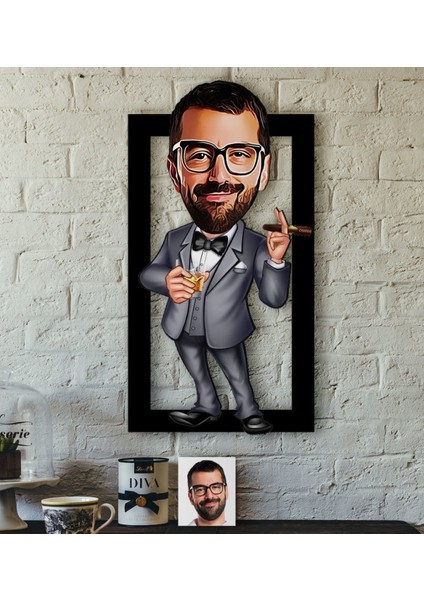 Kişiye Özel Bay Patron Karikatürlü 3D Ahşap Tablo-3