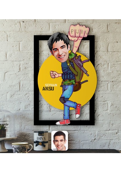 Kişiye Özel Erkek Pubg Karikatürlü 3D Ahşap Tablo-3
