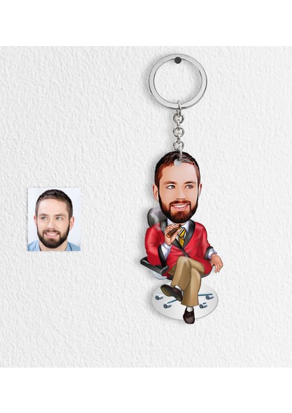 Kişiye Özel Bay Patron Karikatür Anahtarlık - 2