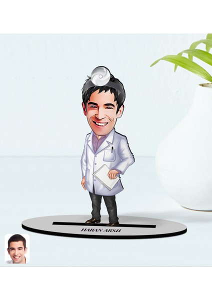 Gift Kişiye Özel Erkek Doktor Karikatürlü Ahşap Biblo Model 10