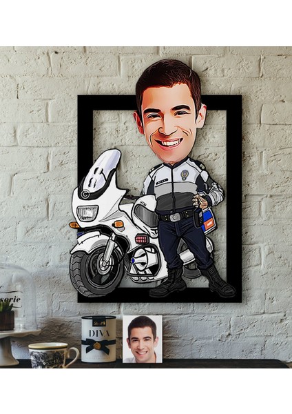 Kişiye Özel Bay Yunus Polis Karikatürlü 3D Ahşap Tablo-1