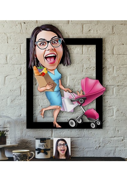 Kişiye Özel Ev Hanımı Karikatürlü 3D Ahşap Tablo-1