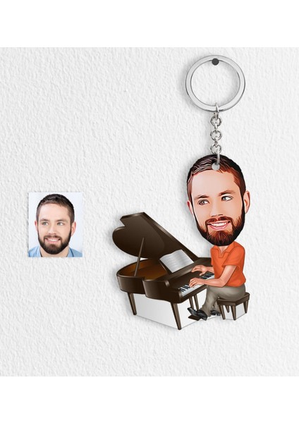 Kişiye Özel Bay Piyanist Karikatür Anahtarlık - 1