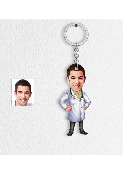 Kişiye Özel Bay Doktor Karikatür Anahtarlık - 1