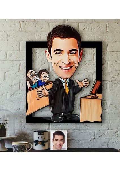 Kişiye Özel Bay Avukat Karikatürlü 3D Ahşap Tablo-3