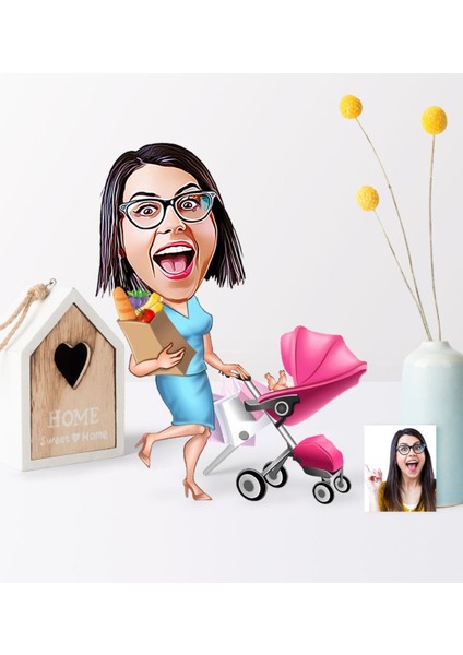 Kişiye Özel Ev Hanımı Karikatür Ahşap Biblo - 1
