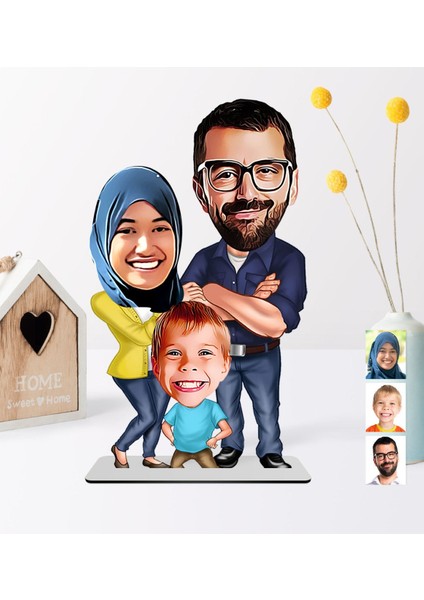 Kişiye Özel Aile Karikatürlü Ahşap Biblo - 1