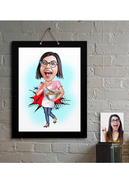 Kişiye Özel Ev Hanımı Karikatür Ahşap Tablo - 3