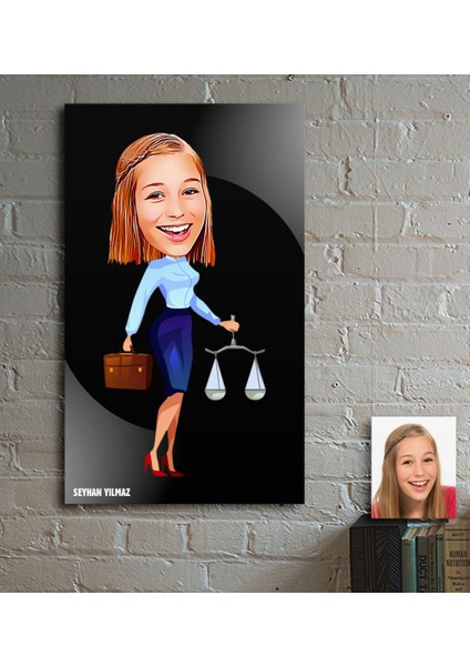 Kişiye Özel Bayan Avukat Karikatür Ahşap Tablo - 3