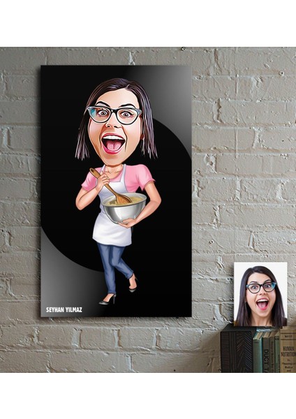 Kişiye Özel Ev Hanımı Karikatür Ahşap Tablo - 3