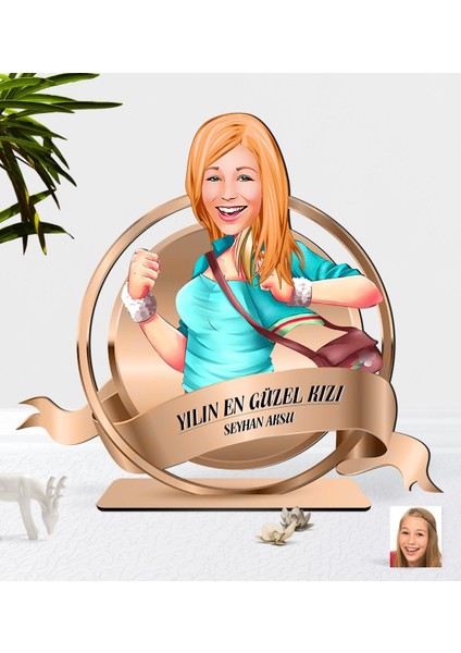 Kişiye Özel Kadın Karikatürlü 3D Ahşap Biblo Plaket-52