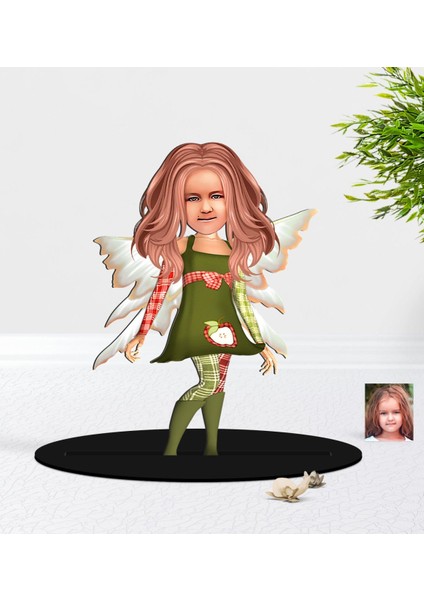Kişiye Özel Kız Çocuk Peri Karikatürlü 3D Ahşap Biblo-1