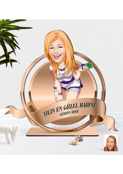 Kişiye Özel Kadın Karikatürlü 3D Ahşap Biblo Plaket-36