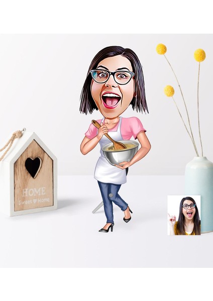 Kişiye Özel Ev Hanımı Karikatür Ahşap Biblo - 1