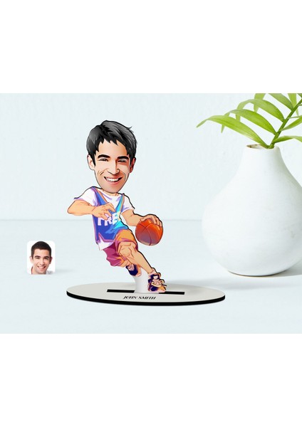 Kişiye Özel Erkek Basketbolcu Karikatürlü Ahşap Biblo Model-2