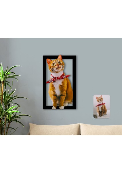 Kişiye Özel Tam Boy Kedi Karikatürlü 3D Ahşap Tablo-1
