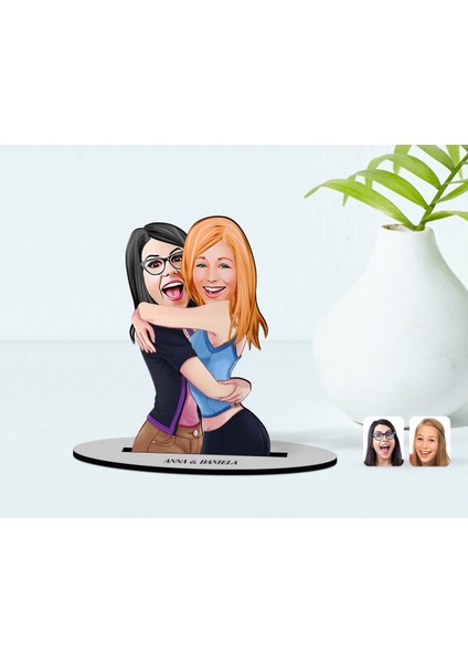 Kişiye Özel Anne Kız Karikatürlü Ahşap Biblo Model-2