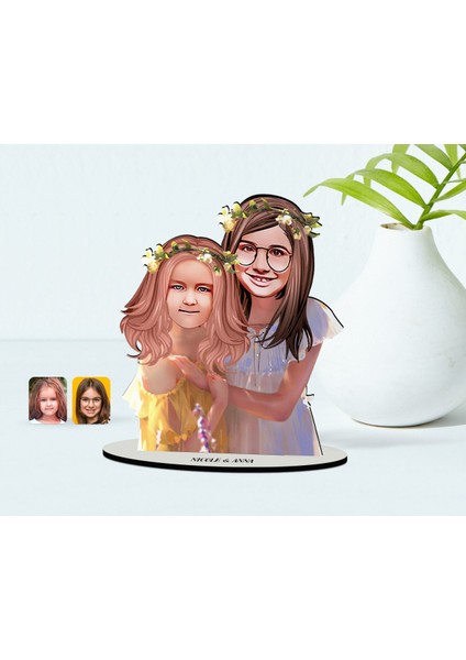 Kişiye Özel Kız Kardeşler Karikatürlü Ahşap Biblo Model-2
