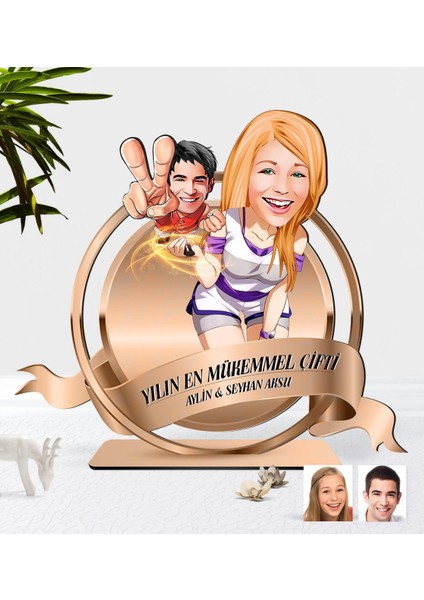 Kişiye Özel Sevgililer Karikatürlü 3D Ahşap Biblo Plaket-30