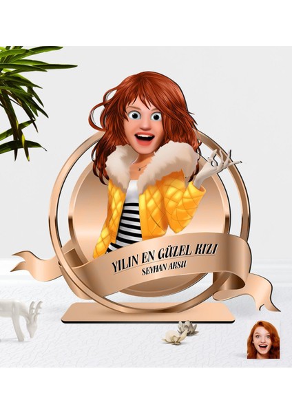 Kişiye Özel Kadın Animasyon Karikatürlü 3D Ahşap Biblo Plaket-19