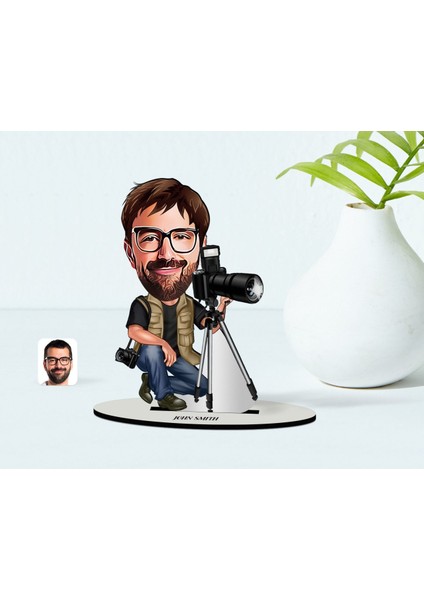 Kişiye Özel Bay Profesyonel Fotoğrafçı Karikatür Ahşap Biblo - 1