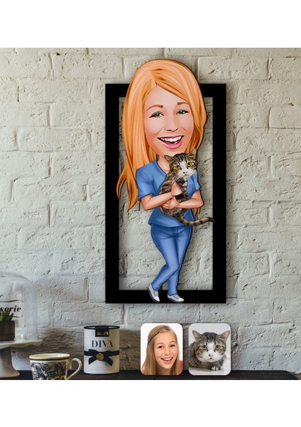 Kişiye Özel Evcil Dost Karikatürlü 3D Ahşap Tablo-4