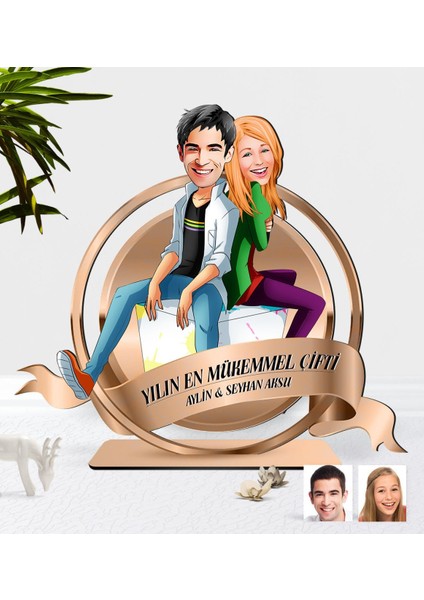 Kişiye Özel Sevgililer Karikatürlü 3D Ahşap Biblo Plaket-35
