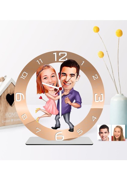Kişiye Özel Sevgili Karikatürlü Ahşap Saat Biblo - 1