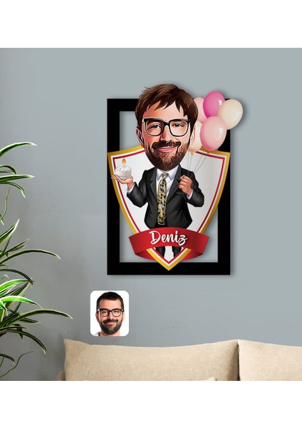 Kişiye Özel Isimli Erkek Doğum Günü Karikatürlü 3D Ahşap Tablo-3