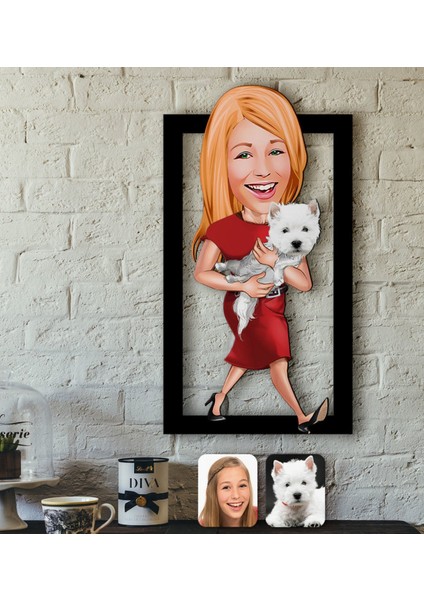 Kişiye Özel Evcil Dost Karikatürlü 3D Ahşap Tablo-5