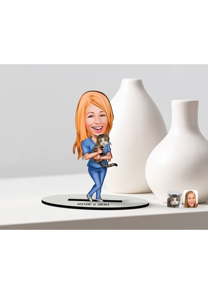 Kişiye Özel Evcil Dost Karikatürlü Ahşap Biblo Model-4