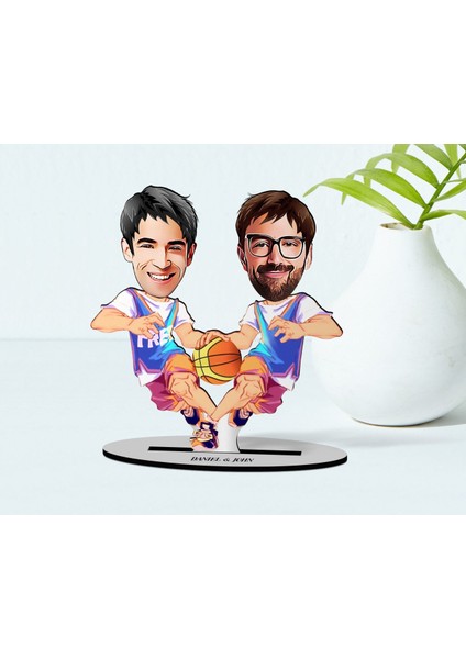 Kişiye Özel Basketbolcu Kankalar Karikatürlü Ahşap Biblo Model-1