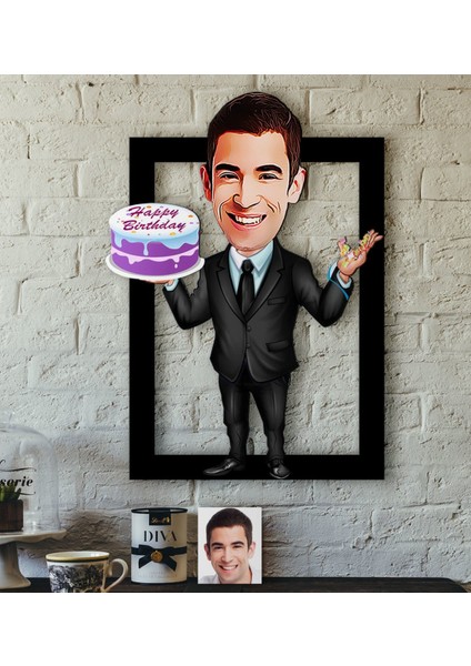 Kişiye Özel Bay Doğum Günü Karikatürlü 3D Ahşap Tablo-2