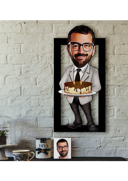 Kişiye Özel Bay Doğum Günü Karikatürlü 3D Ahşap Tablo-4