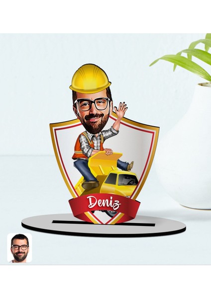 Kişiye Özel Isimli Erkek Yol Mühendisi Karikatürlü Ahşap Biblo Model-1