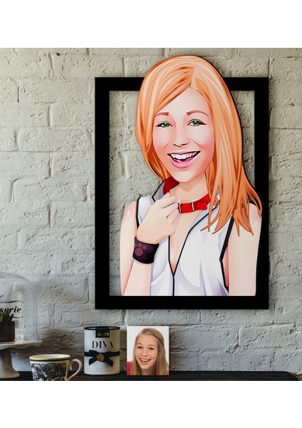 Kişiye Özel Bayan Karikatürlü 3D Ahşap Tablo-35