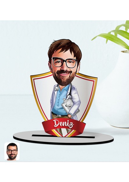 Kişiye Özel Isimli Erkek Doktor Karikatürlü Ahşap Biblo Model-8