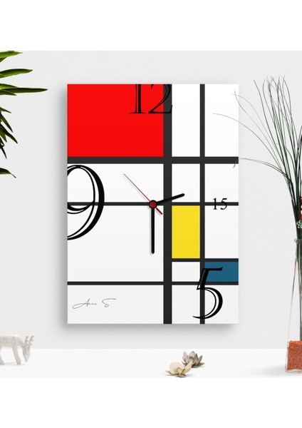 Kişiye Özel Mondrian Ahşap Tablo Duvar Saati-7